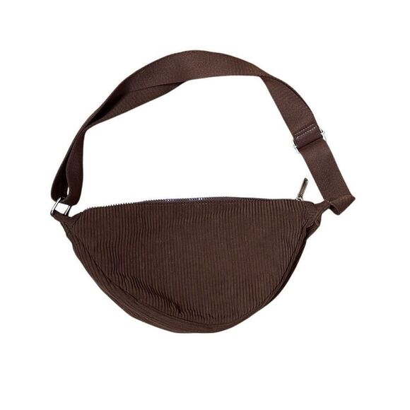 Sincerely Jules Corduroy Half Moon Sling Crossbody Bag W/ Earbuds Pouch Brown OS - Picture 1 of 5